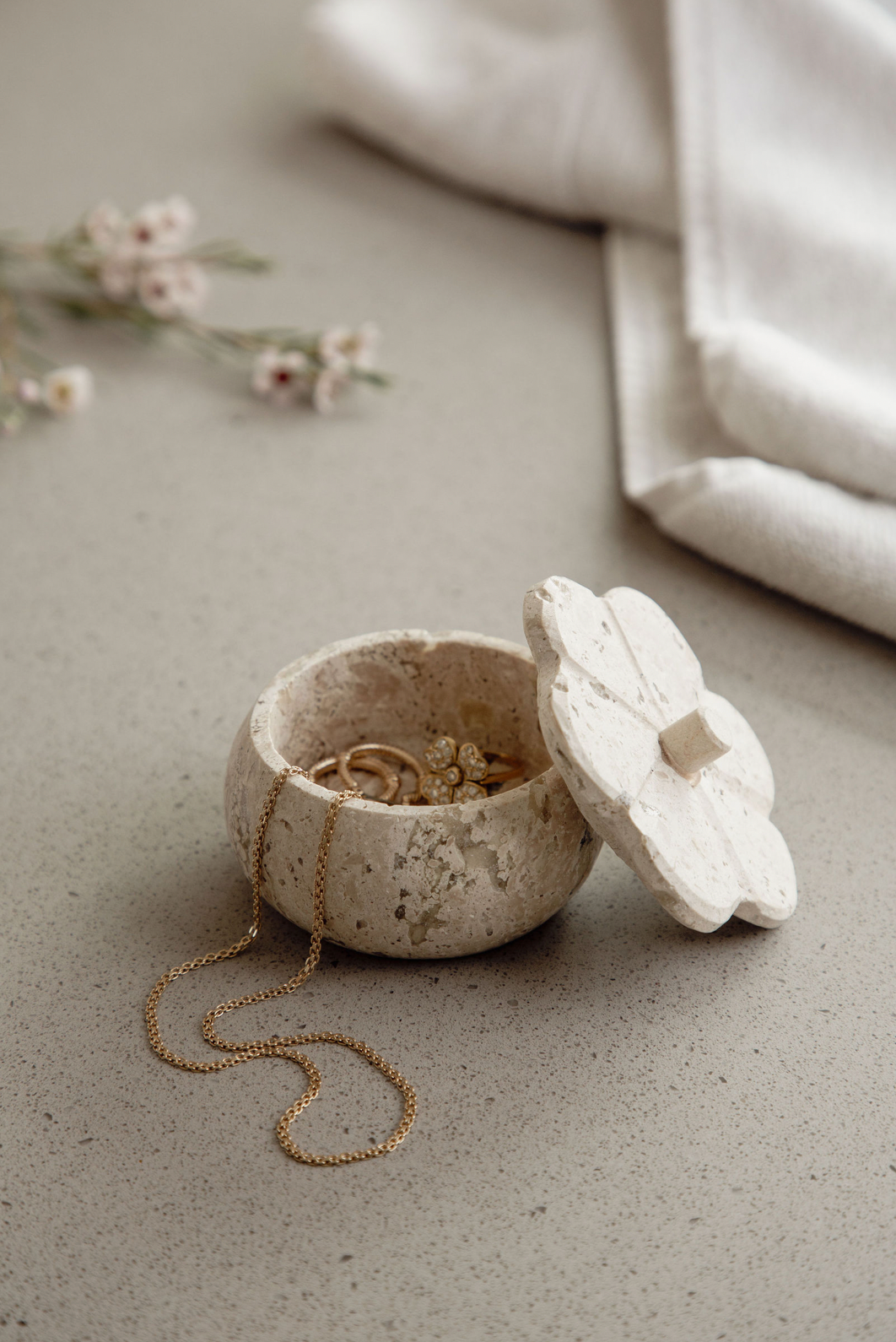 Villa Lua Home - White Travertine Trinket Box