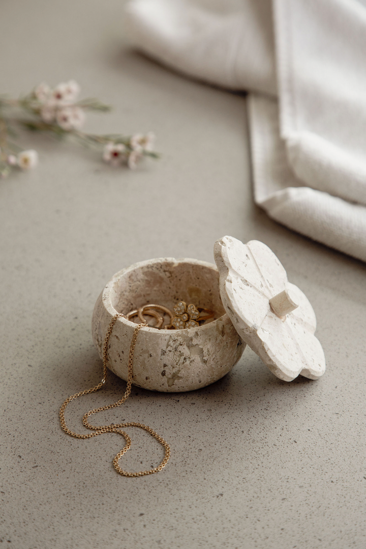 Villa Lua Home - White Travertine Trinket Box