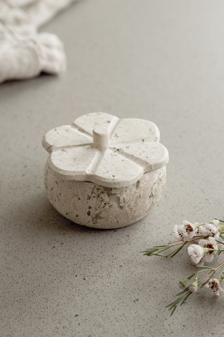 Villa Lua Home - White Travertine Trinket Box
