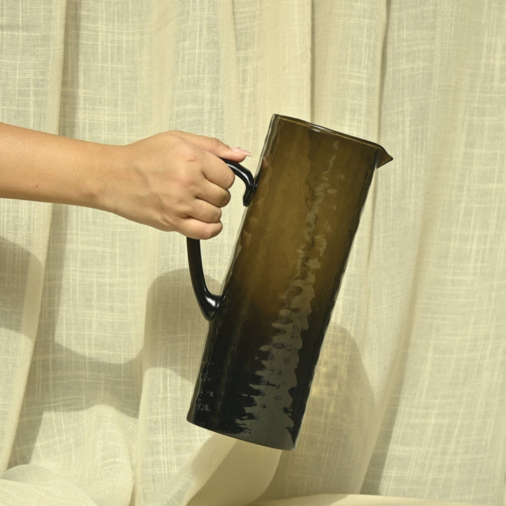 Casa Amarosa - Brown Hammered Glass Pitcher , 5.5 x 3.5 x 10 Inches