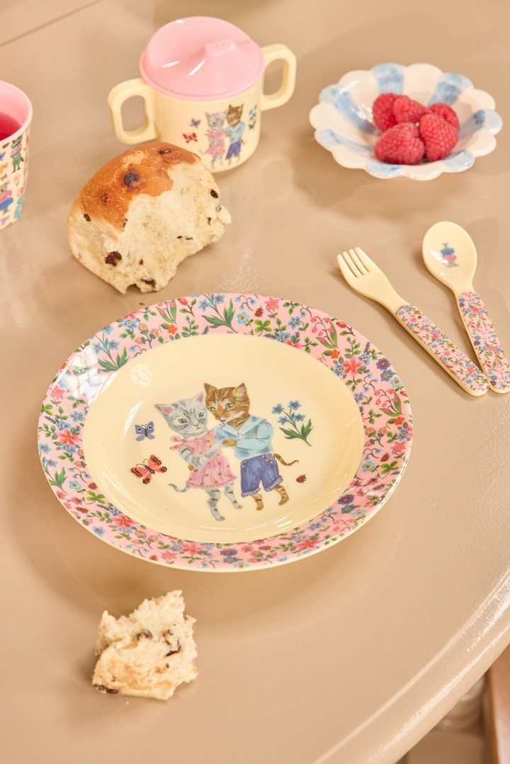 Pink Floral Cat Plate