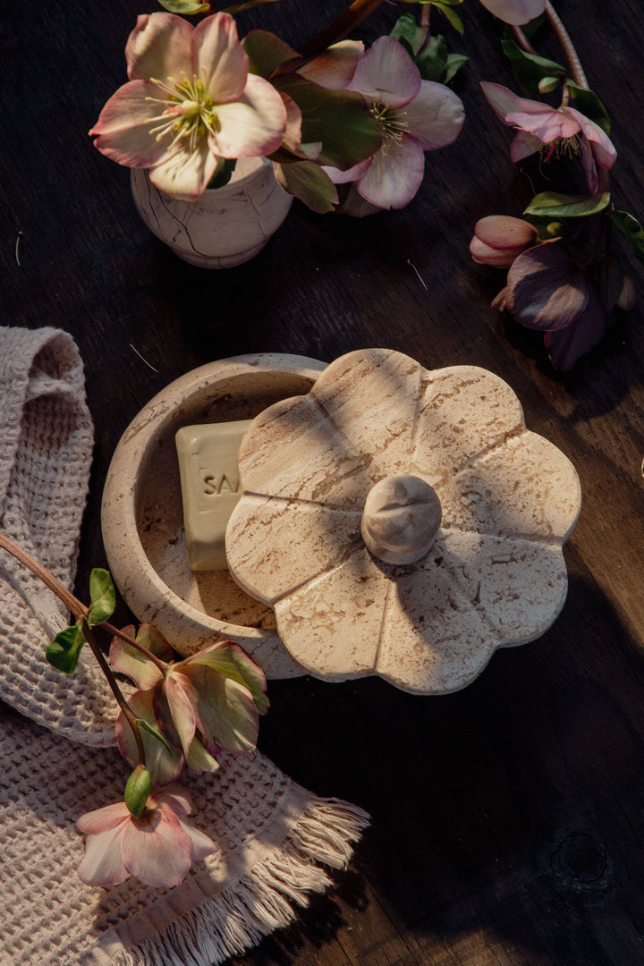 Villa Lua Home - White Travertine Trinket Box