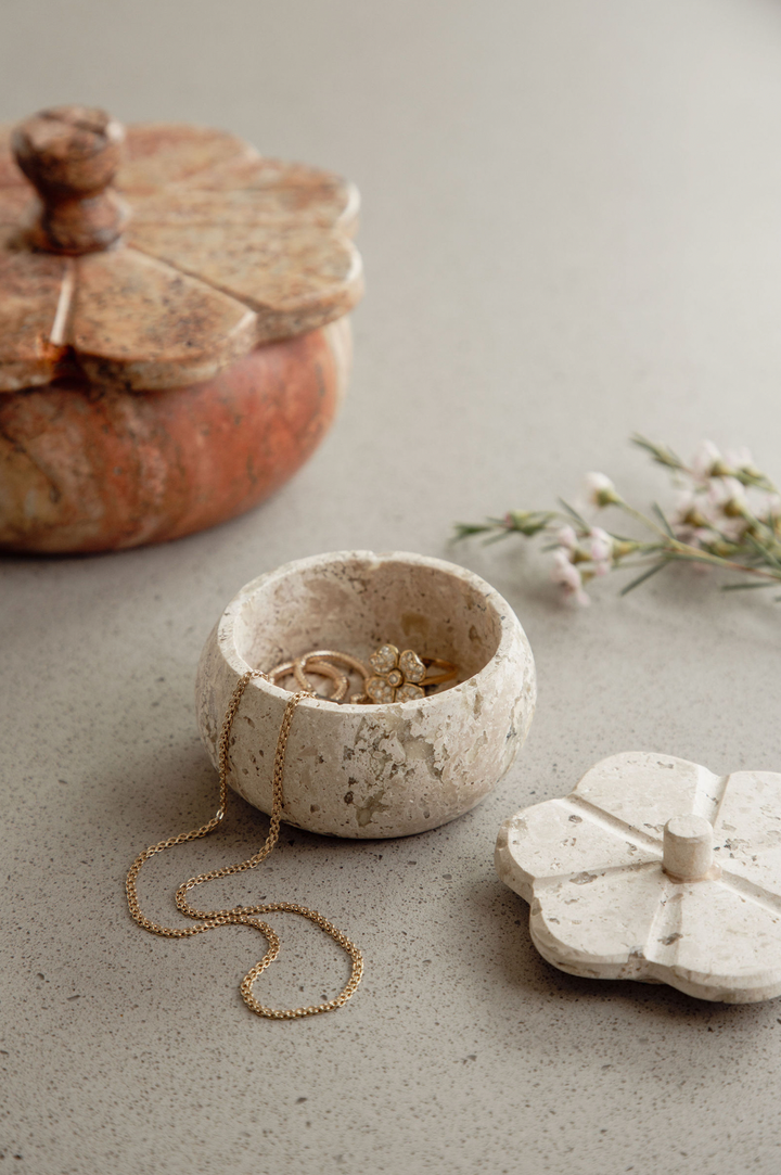 Villa Lua Home - White Travertine Trinket Box