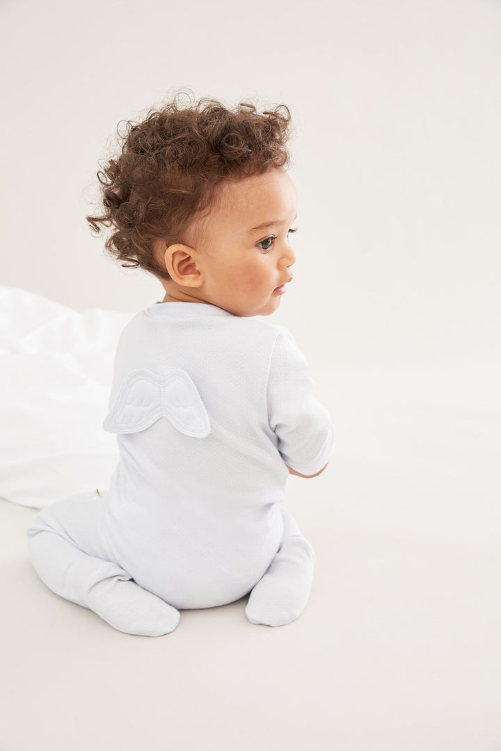 ANGEL WING POINTELLE SLEEPSUIT IN BLUE