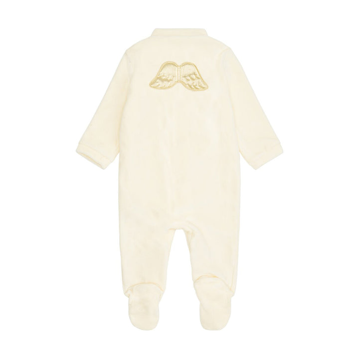 ANGEL WING GOLD VELOUR SLEEPSUIT IN CREAM