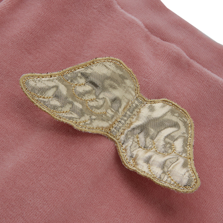 ANGEL WING GOLD VELOUR SLEEPSUIT IN DUSTY PINK