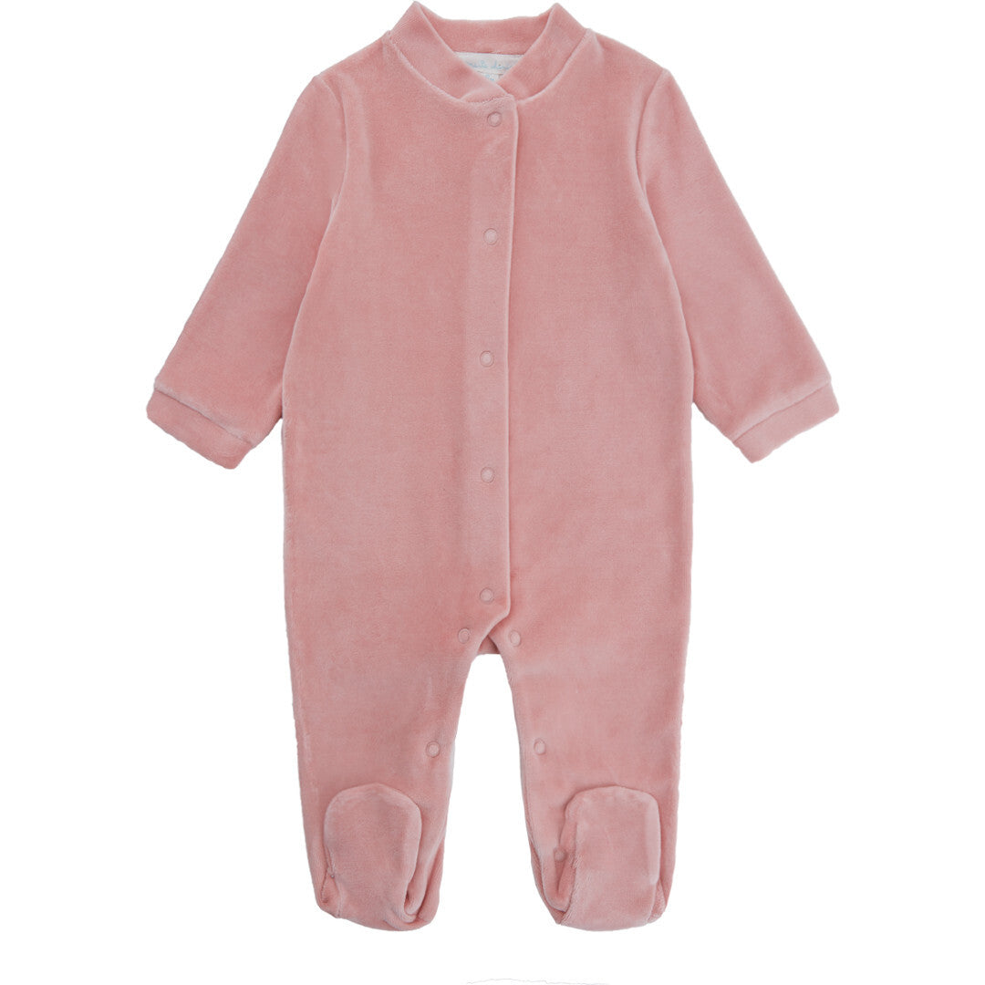 ANGEL WING GOLD VELOUR SLEEPSUIT IN DUSTY PINK