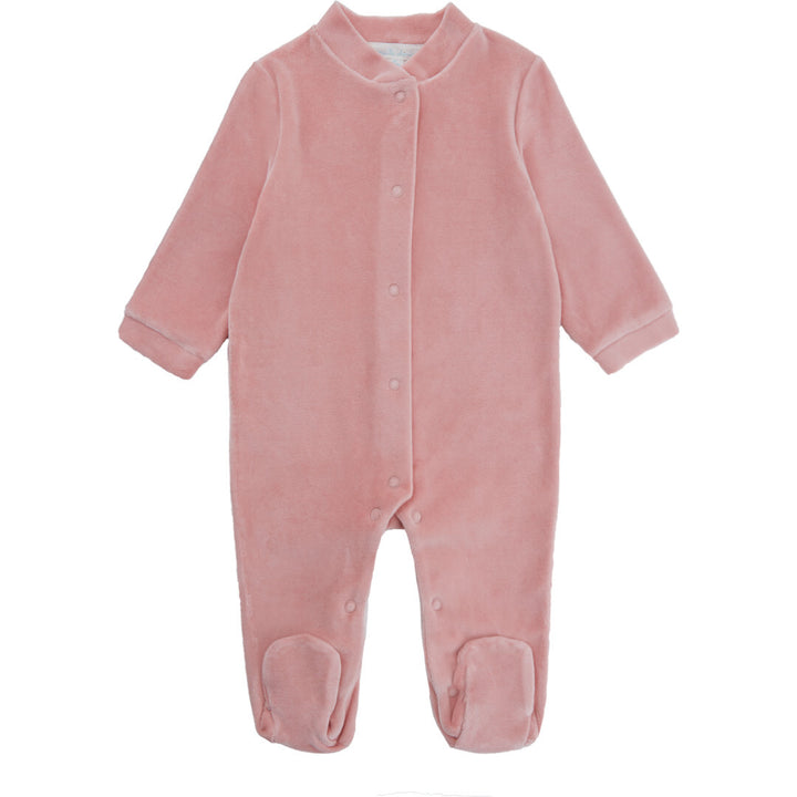 ANGEL WING GOLD VELOUR SLEEPSUIT IN DUSTY PINK