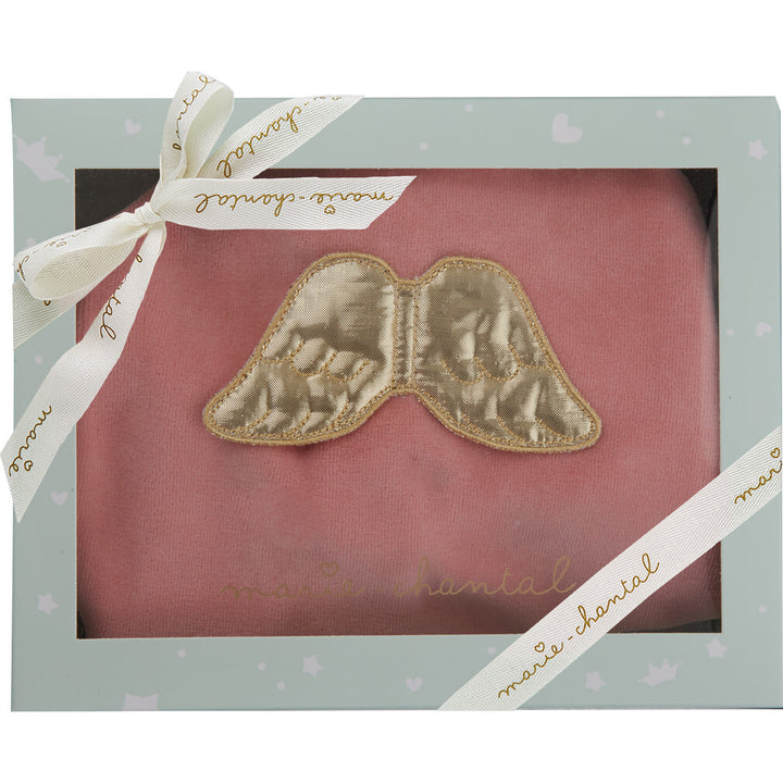 ANGEL WING GOLD VELOUR SLEEPSUIT IN DUSTY PINK